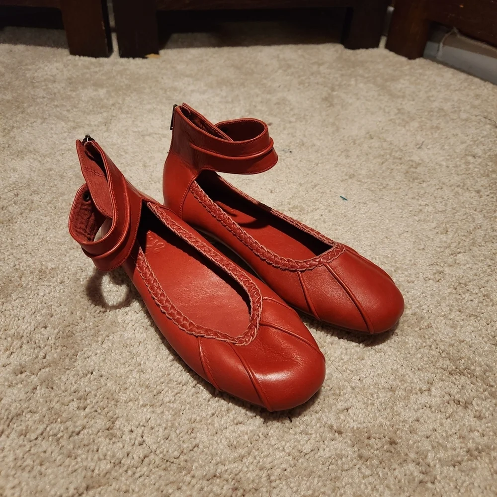 ELF Red Women's Flats with Ankle Strap